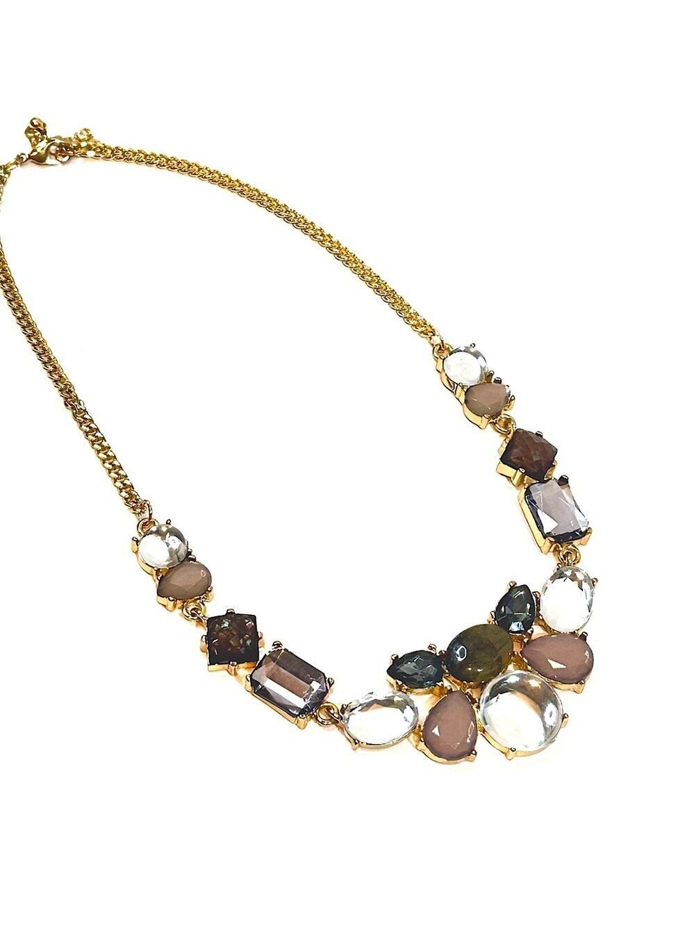 Macy's Gold Tone Crystal Resin Bib Necklace Black Gray